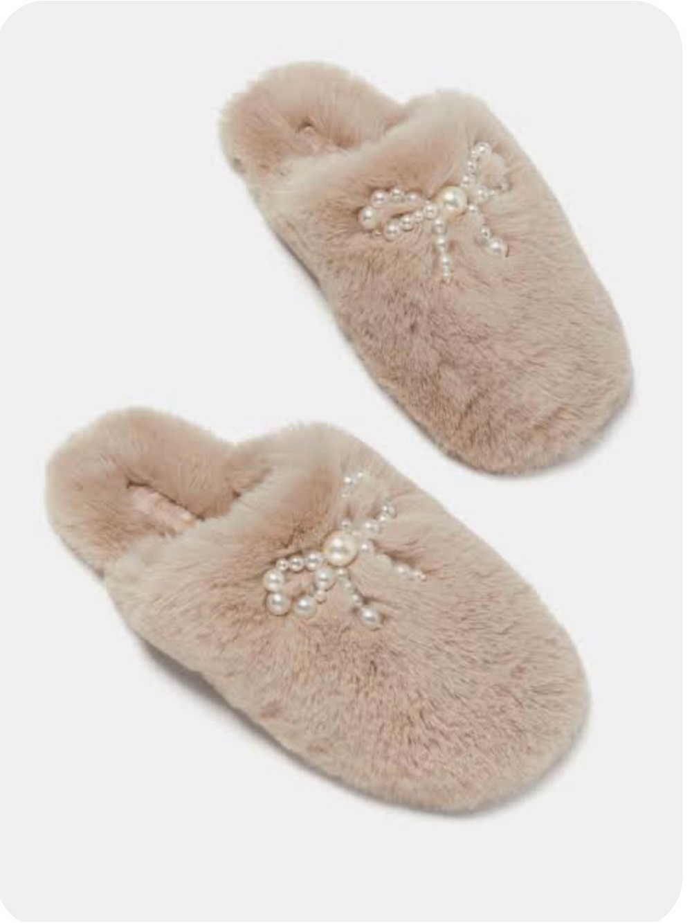 NWT kate spade Faux Fur Pearl-Embellished Slippers - Beige Sz 8